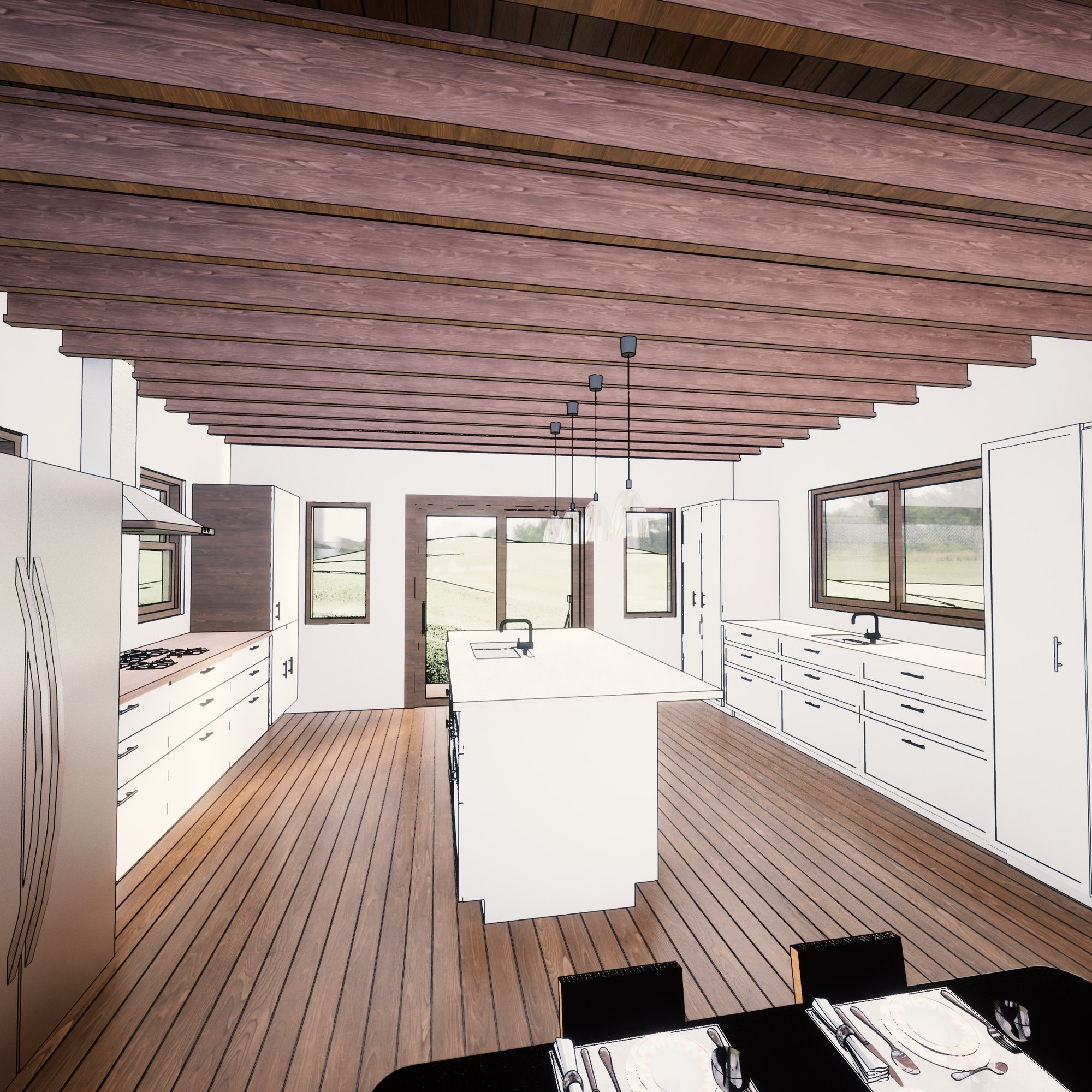 Design visualization of the proposed expanded kitchen in a Summit residence